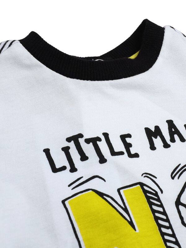 Boys White & Yellow Printed T-Shirt  with Short Pants image number 3